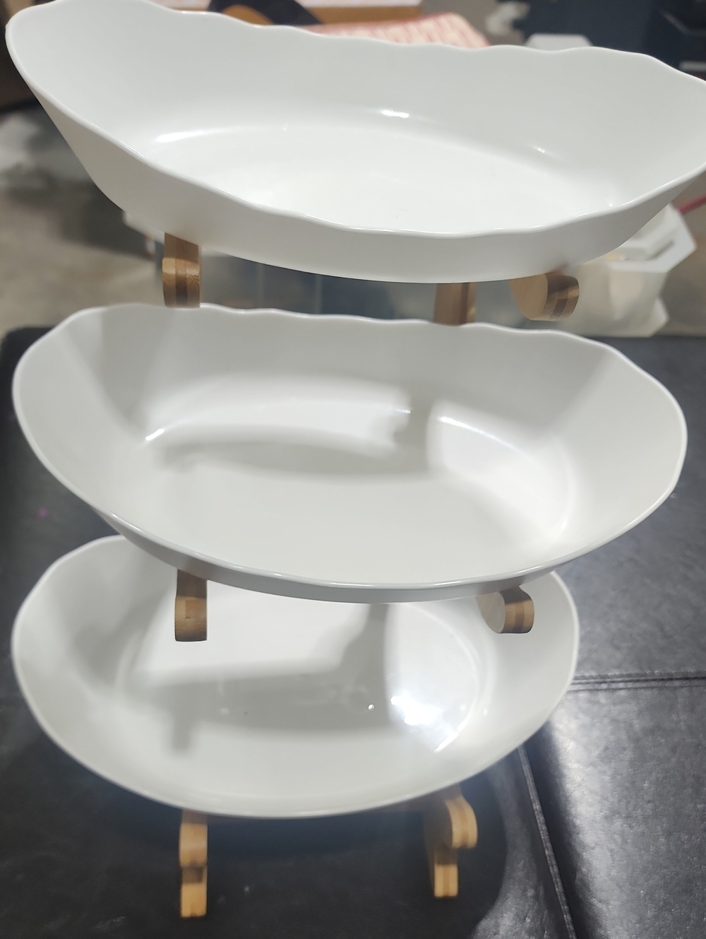 3-Tier White Serving Stand made of plastic and wood - Home Dining